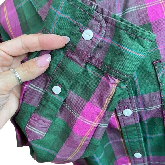 Current Elliott The Ivie Plaid Shirt pink & green Button down size 3 - Picture 11 of 17